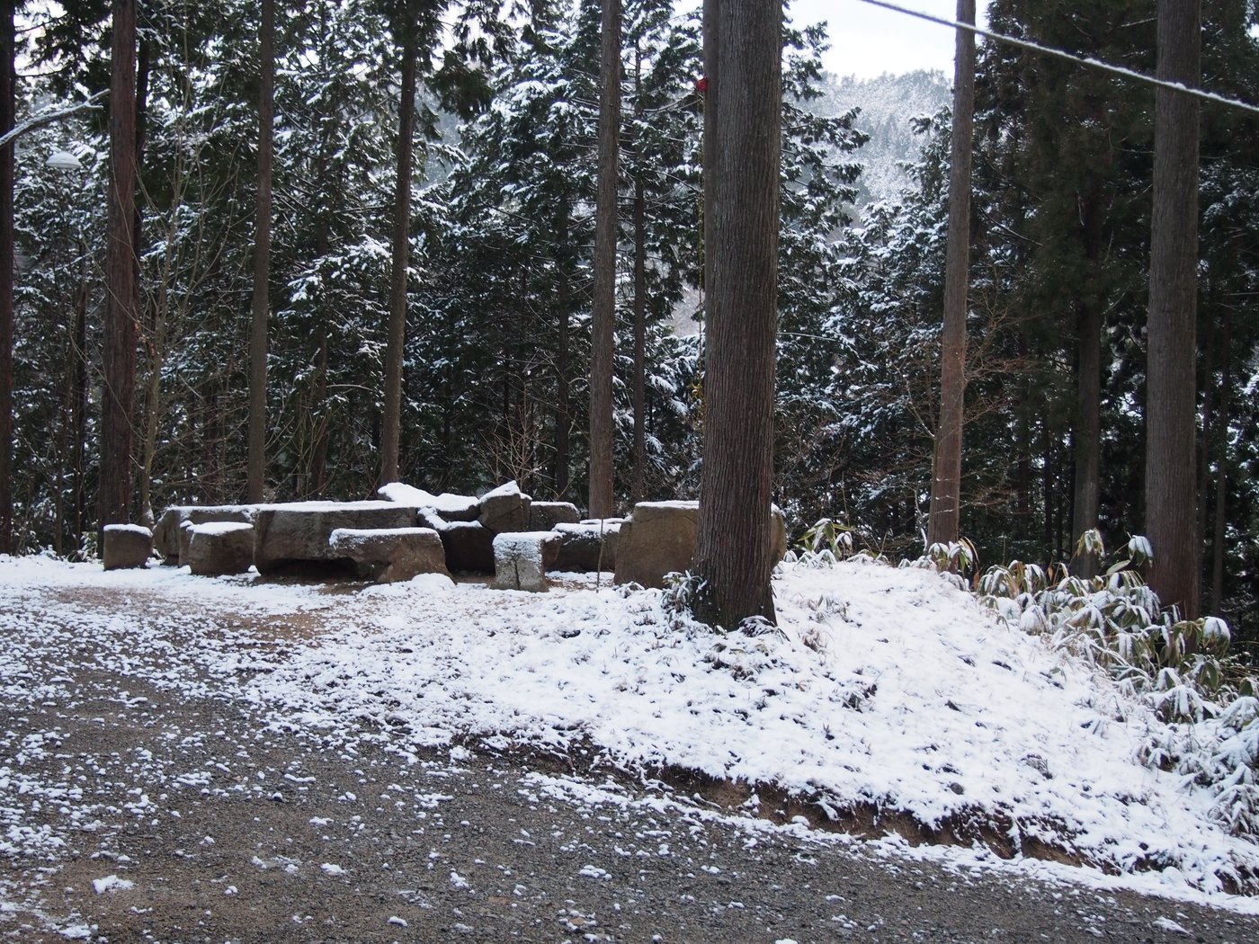 2014年3月22日の朝、雪が積もった木もれ陽の森キャンプ場