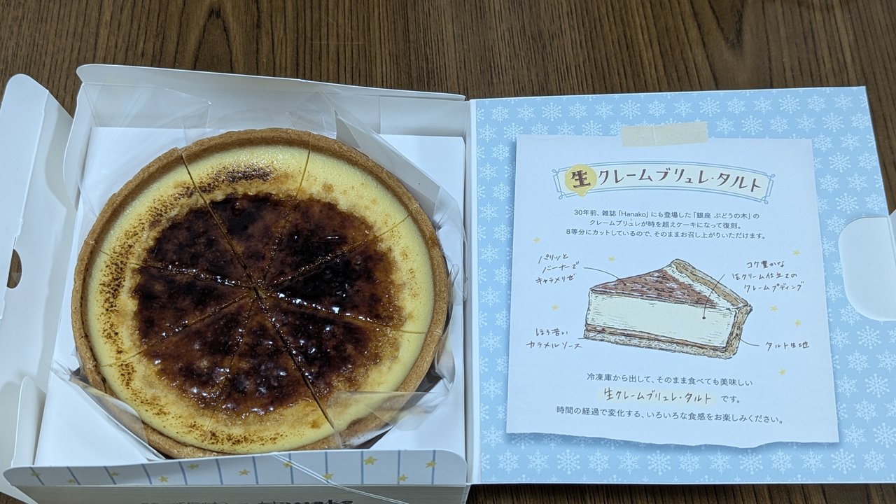 箱を開けたところ。タルト本体と食べ方のリーフレット