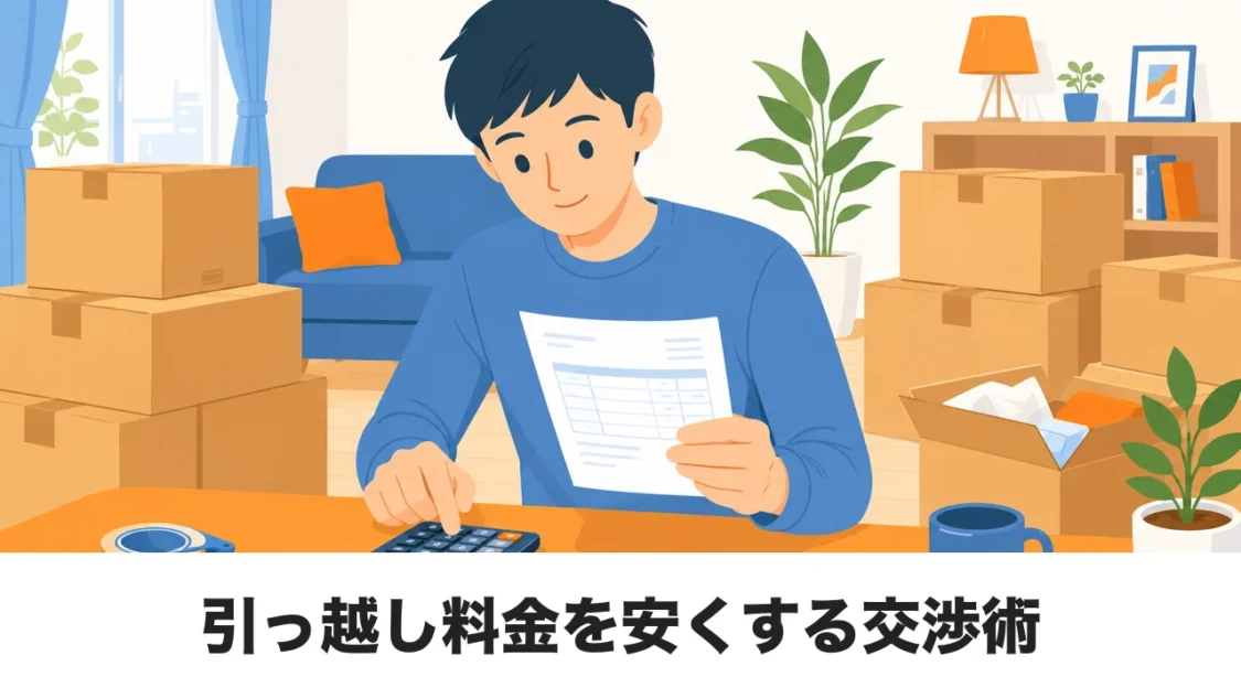 引っ越しの見積書を電卓で計算するイラスト