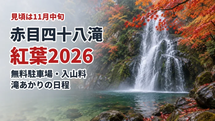 赤目四十八滝の紅葉2026 無料駐車場・入山料・滝あかりの日程