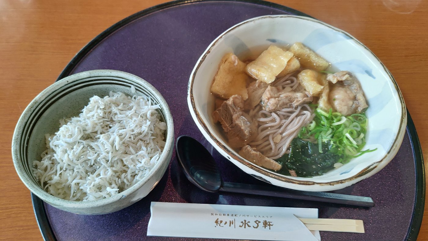 紀ノ川SAで食べたしらすご飯とそば