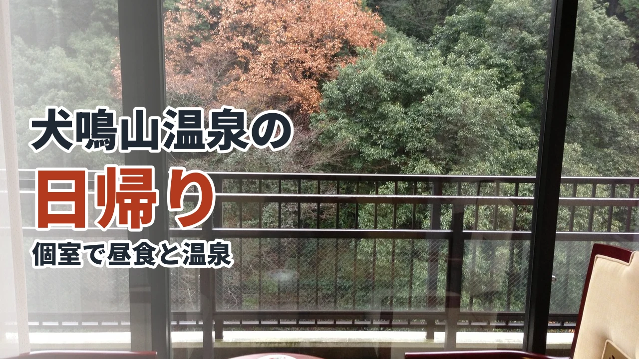 犬鳴山温泉の宿の部屋の窓から見た渓谷
