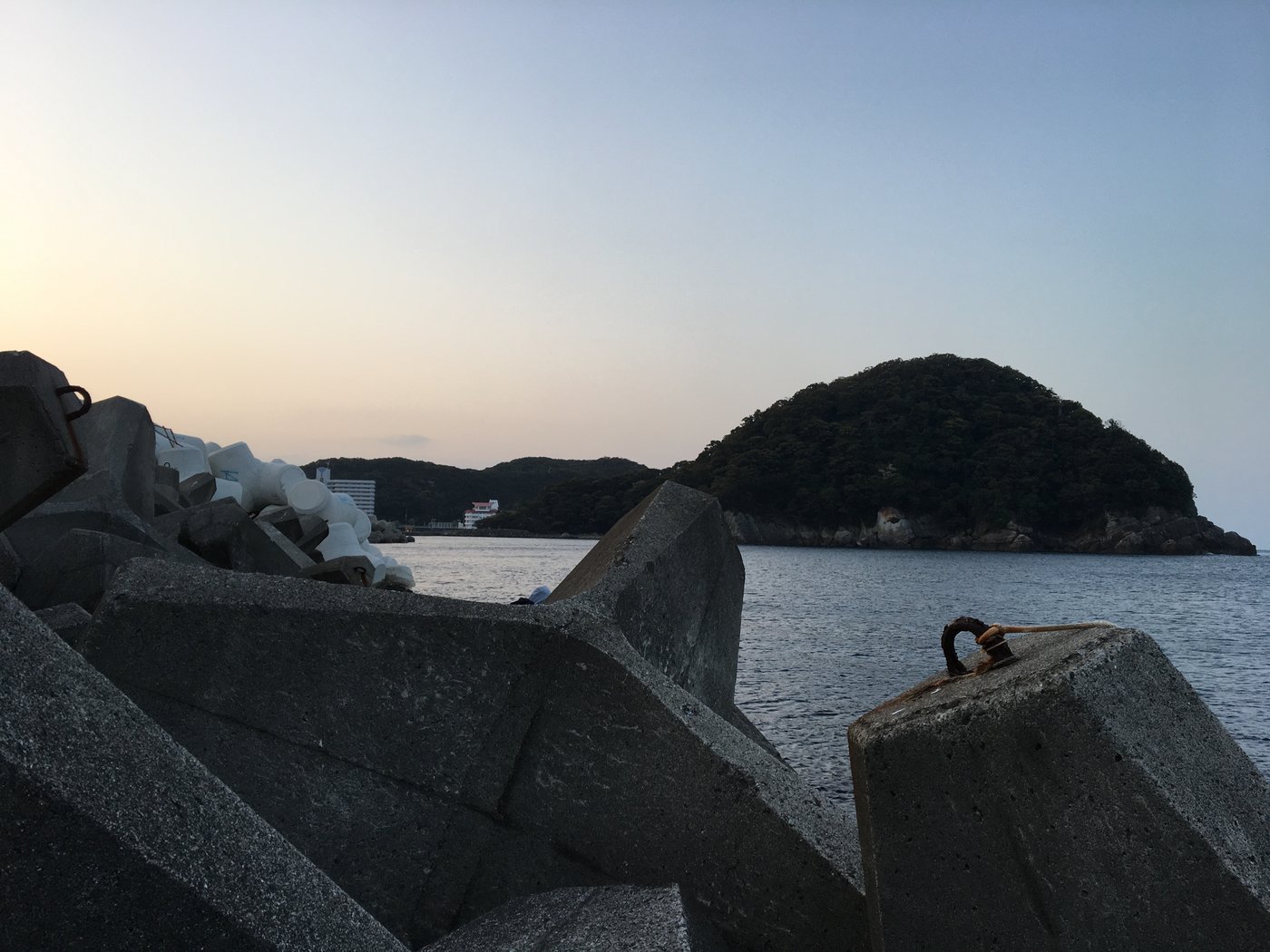 すさみの漁港のテトラから見た稲積島